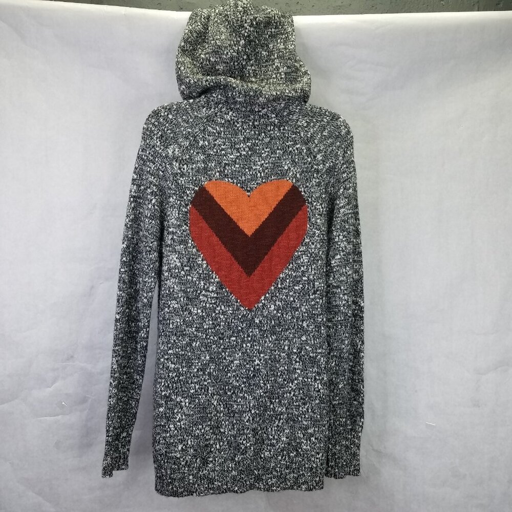 Life Is Good Hoodie Cardigan Women's S Sunset Heart Black White Knit Open Front